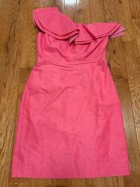 J Crew Women's One-Shoulder Ruffle Sheath Dress in Bright Pink
